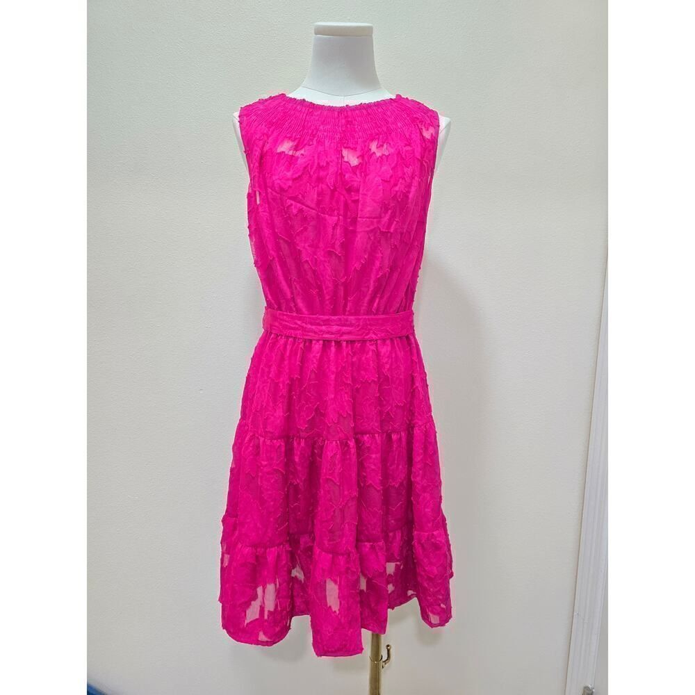 Simply Vera Vera Wang Dress Pink Smocked Neck Day Lined Floral Women's Size M